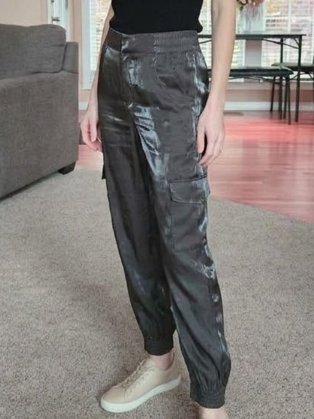 Anthropologie sz XS shimmer sheen viscose jogger cargo capri pant